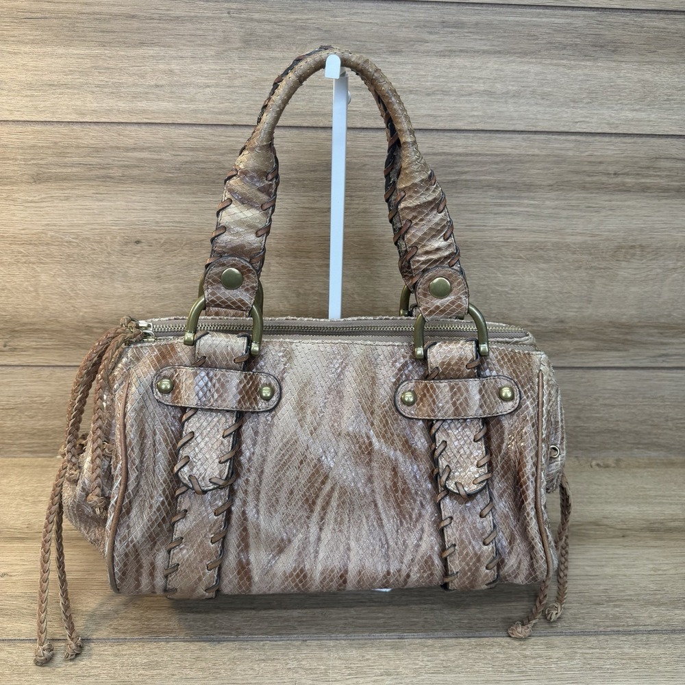 Kooba Sienna 10th Anniversary Snake Skin Embossed Leather Satchel Bag Y2K Boho